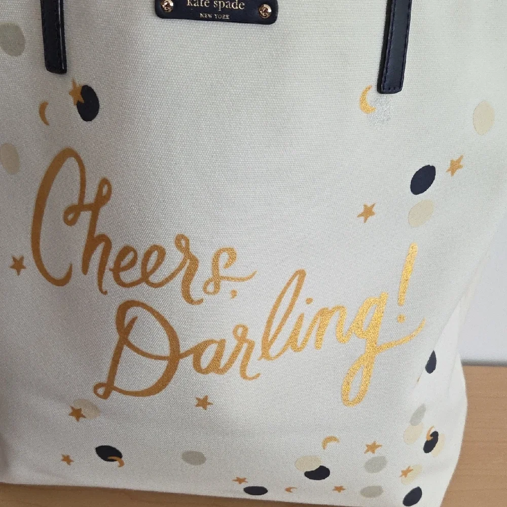 Kate Spade EUC Cheerful Cream and Gold Canvas Tote - Picture 3 of 10